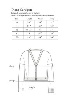 the measurements for a cardigan sweater