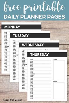 three free printable daily planner pages for the week