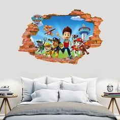 the paw patrol wall decal is shown in this bedroom