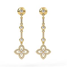 Enhance your elegance with our exquisite Diamond Hanging Earrings in 14k Gold, designed to captivate and illuminate every occasion. Crafted with meticulous attention to detail, these earrings feature a delicate cascade of dazzling diamonds set in lustrous 14k gold. Each earring showcases a brilliant array of round-cut diamonds, meticulously selected for their exceptional clarity and brilliance. The sophisticated design ensures a graceful dangle that catches the light with every movement, creating a mesmerizing sparkle that complements any ensemble.     Gross weight  - 5.605 Diamond quality - 1.23 ct Packing type - Box packing Perfect for adding a touch of glamour to both casual and formal attire, these earrings are a timeless expression of sophistication and style. Whether worn as a statem