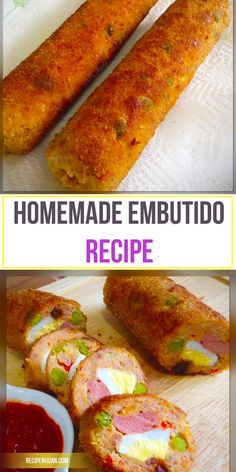 homemade embutido recipe with ham, cheese and sauces on the side