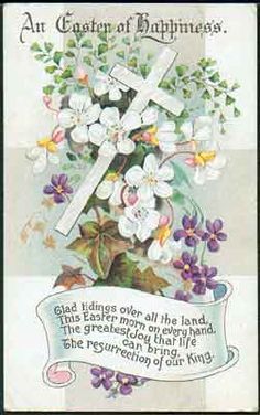 an easter card with flowers and a cross