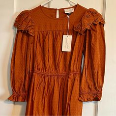 Brand New With Original Tags, Never Worn, Universal Thread Target Brand, Women’s Size Xs Prairie Dress In Gorgeous Vibrant Rust Orange Color. Dress Has Eyelet Floral Design At Sleeves And Hemline. Comes From A Very Clean And Smoke-Free Home. Nwt Perfect For Prairie And 70s Hippie Style! Fitted Orange Cotton Midi Dress, Orange Ruffled Midi Dress For Fall, Bohemian Fall Dresses, Light Teal Dress, Long Teal Dress, Camouflage Dress, Camo Dress, Simple Black Dress, Teal Dress