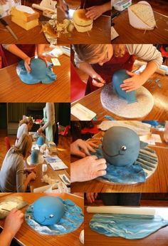 there is a collage of photos showing how to make a hat with fondant