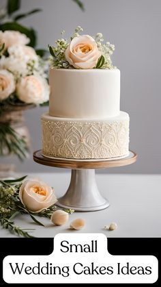 A small, elegant wedding cake with delicate designs, perfect for an intimate at-home celebration or elopement.