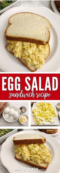 egg salad sandwich recipe on a white plate