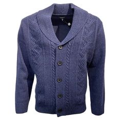 Shawl Collar Wool Blend Button-Front Cable Knit Cardigan Sweater in Indigo by Viyella Cable Knit Sweater Cardigan, Shawl Collar Cardigan, Knit Cardigan Sweater, Collar Cardigan, Cable Knit Cardigan, Heritage Brands, Stay Cozy, Knit Sweater Cardigan, Shawl Collar