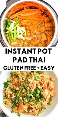 instant pot pad thai chicken noodle soup with carrots and celery