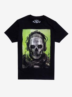 Bruh. Rep your favorite video game with this Call of Duty: Modern Warfare tee  featuring Ghost posing over a green background.100% cottonWash cold; dry lowImportedListed in men'sunisex sizes Gamer Style Cotton T-shirt With Logo Print, Gamer Style Cotton T-shirt With Screen Print, Cotton Gamer T-shirt For Streetwear, Gamer Cotton T-shirt With Logo Print, Modern Warfare Ghost, Notorious Big Shirt, Hot Topic Shirts, Band Tee Shirts, Call Of Duty Modern Warfare