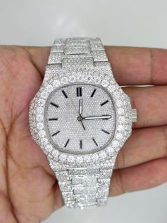 Moissanite Diamond Watch, Mens Wrist Watch, Luxury Bust Down Moissanite Watch, Dual Tone Automatic Hip Hop Watches For Men **For More Videos And Photos Contact Us Directly**   Movement: Automatic Movemen * Watch Metal: 904 Stainless Steel * Band Metal: 904 Stainless Steel * Indices: Simple Line * Dial Window Material Type: Glass * Water Resistant :- No * * Diamond Details * * * Type: Moissanite * Creation: Lab Made * Shape: Round Brilliant Cut * Clarity: VVS-VS * Color: Colorless / White  * Cut: Jewelry For Him, Hip Hop Watches, Diamond Watches For Men, Dream Gift, Luxury Diamonds, Hip Hop Jewelry, Diamond Watch, Stainless Steel Band, Watch Movement