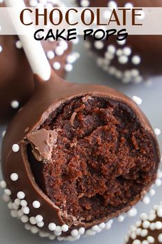 Close up image of a chocolate cake pop. Chocolate Cakepop Recipes, Chocolate Cake Pops With Cream Cheese, Cake Balls Recipe Chocolate, Chocolate Cake For Cake Pops, Chocolate Cake Truffles Recipe, Best Cake Pops Ever, Cake Pop Batter Recipe, Smores Cake Pops Recipe, Easy Chocolate Cake Pops Recipe