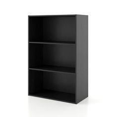 an empty black bookcase on a white background