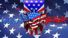 an american flag with a skull on it and the words meran nightmare written in red, white and blue