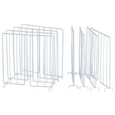 three white metal gates are next to each other on a white background, one is open and the other has closed