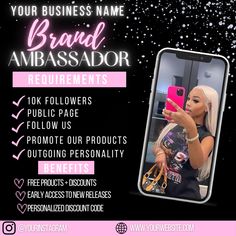 a woman taking a selfie in front of a mirror with the caption your business name, brand ambassador