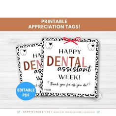 two dental assistant appreciation tags with the text happy dental assistant week