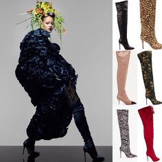 Rihanna wears a floral dress by Noir Kei Ninomiya at Dover Street Market and satin and suede boots by Gianvito Rossi Noir Kei Ninomiya, Kei Ninomiya, Dover Street Market, Street Market, Gianvito Rossi, Suede Boots