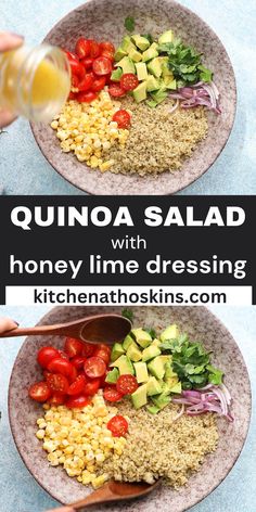 quinoa salad with honey lime dressing in two separate bowls, ready to be eaten