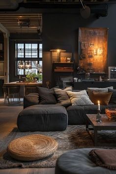 29 Industrial Living Room Ideas for a Contemporary and Cool Home 23 Decor Raw of HomeDecorating DecorTips Style Appeal the Exploring Industrial Garden Kitchens Blue Industrial Interior, Dark Bohemian Color Palette, Black Room With Wood Accents, Dark Color Palette Black, Dark Moody Interior Design, Gray And Black Living Room Ideas, Dark Loft, Industrial Living Room Ideas