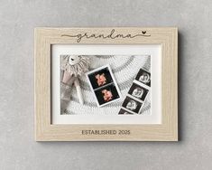 a wooden frame with two photos and the words grandma on it