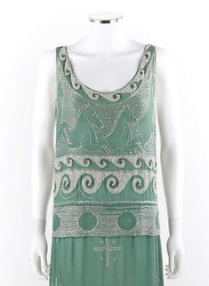 For Sale on 1stDibs - MADELEINE VIONNET c.1924 “Little Horses” Soft Green White Glass Beaded Flapper Dress Circa: 1924 Designer: Madeleine Vionnet Style: Flapper drop waist Peter Pan Dress, Madeleine Vionnet, Beaded Flapper Dress, 1920 Fashion, 1920s Dress, Runway Dresses, Mini Slip Dress, Sleeveless Sheath Dress, Negative Space