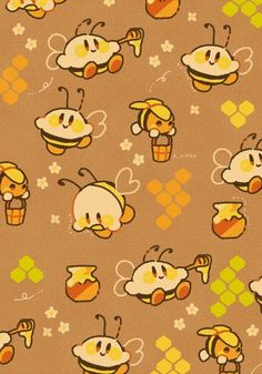 an image of cartoon bees and honeybees on brown background