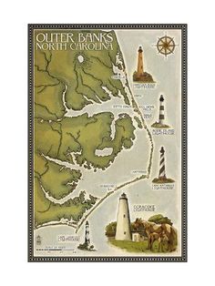 an old map of the outer banks of north carolina with lighthouses and other places