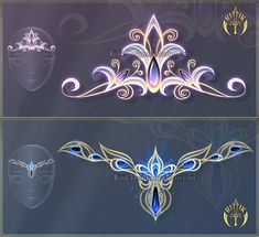 an image of some fancy designs on a blue and purple background with gold trimmings