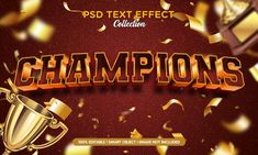 gold and red background with the words champions surrounded by confetti