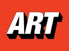 the word art in black and white letters on an orange background with a red backdrop