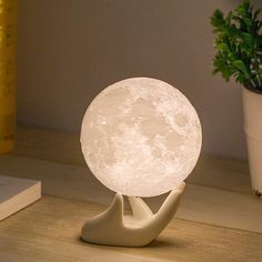 Methun 3D Moon Lamp with 3.5 Inch Ceramic Base, LED Night Light, Mood Lighting with Touch Control Brightness for Home Décor, Bedroom, Gifts for Father Kids Women Birthday - White & Yellow Hand Base, Lamp Moon, 3d Moon, Decorative Night Lights, Home Decor Christmas Gifts, Childrens Lighting, Mood Lights, Moon Lamp, Night Light Lamp