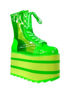 ELEVATION ULTRA - GREEN - Y R U Neon Green Shoes, Green Shoes Outfit, Green Goth, Fresh Sans, Festival Boots, Toxic Waste, Alien Costume, Adjustable Shoes