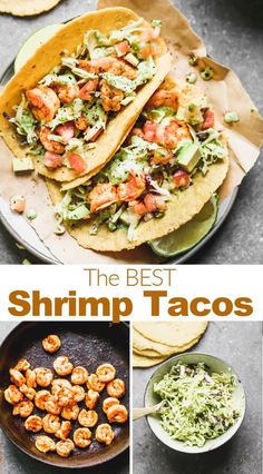 the best shrimp tacos with avocado and cilantro sauce on top