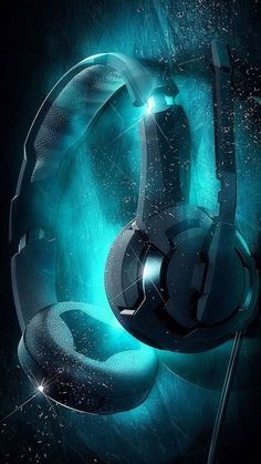 a pair of headphones with glowing lights on the side and in the middle, against a dark background