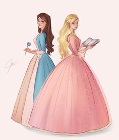 two princesses are standing next to each other