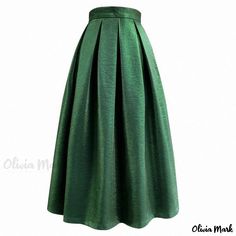 Olivia Mark - Emerald Green Glossy A-line Midi Skirt with Flared Hemline Umbrella Skirt, Types Of Skirts, Olivia Mark, Emerald Green, Umbrella, Midi Skirt, Emerald, A Line, Skirt