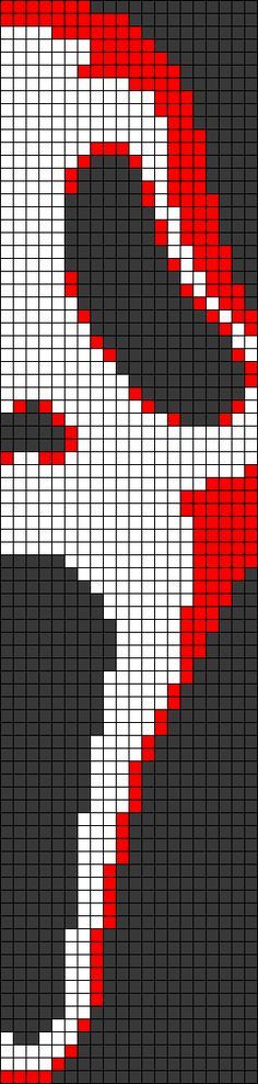 a cross stitch pattern with the shape of a baseball bat in red, white and black