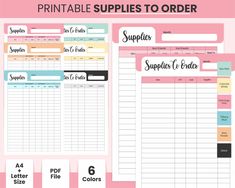 the printable supplies to order list is shown