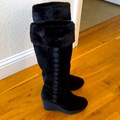 Super Warm, Comfy, Dressy Wedge Boots. Never Worn. Purchased In Moscow. Tall Wedge Boots, Dressy Wedges, Fancy Dresses, Shoes Heels Boots, Cute Shoes, Moscow, Shoes Women Heels, Heeled Boots