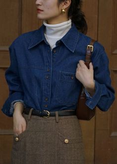 Smart Casual Work Outfit Women, Denim Top Women, Dreamy Aesthetic, Casual Outfit Ideas, Aesthetic Outfit Ideas, Looks Street Style, Winter Trends, Casual Chic Outfit