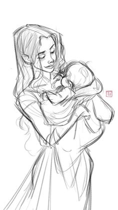 a drawing of a woman holding a baby