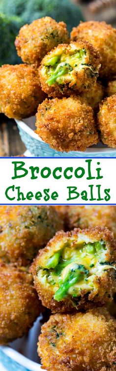 broccoli cheesy balls on a plate with the words broccoli cheese balls