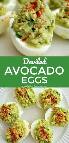 deviled avocado eggs on a white plate