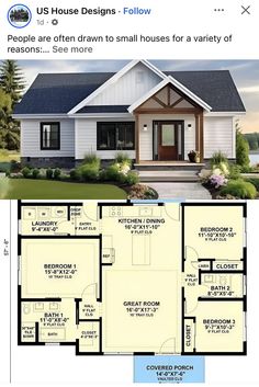 the floor plan for a small house with an attached porch and covered porch, which is also