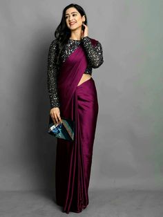 Satin Silk Saree Plain, Saree Plain, Satin Sarees, Black Sequin Blouse, Latest Saree Trends, Satin Silk Saree, Saree Ideas, Letters Design