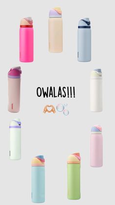 there are many different colored cups in this circle with the words owalasi on them