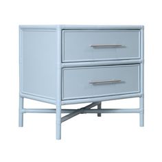 a white dresser with two drawers on one side and an open drawer on the other