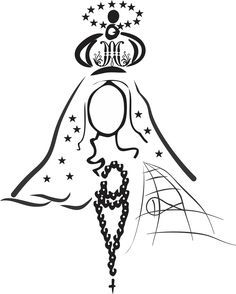 a black and white drawing of a crown on top of a woman's head