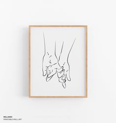 a black and white drawing of two hands holding each other's hand in front of a white wall