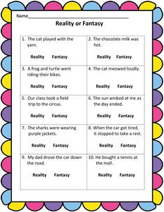 a printable worksheet for reading and writing the words really or fantasy?